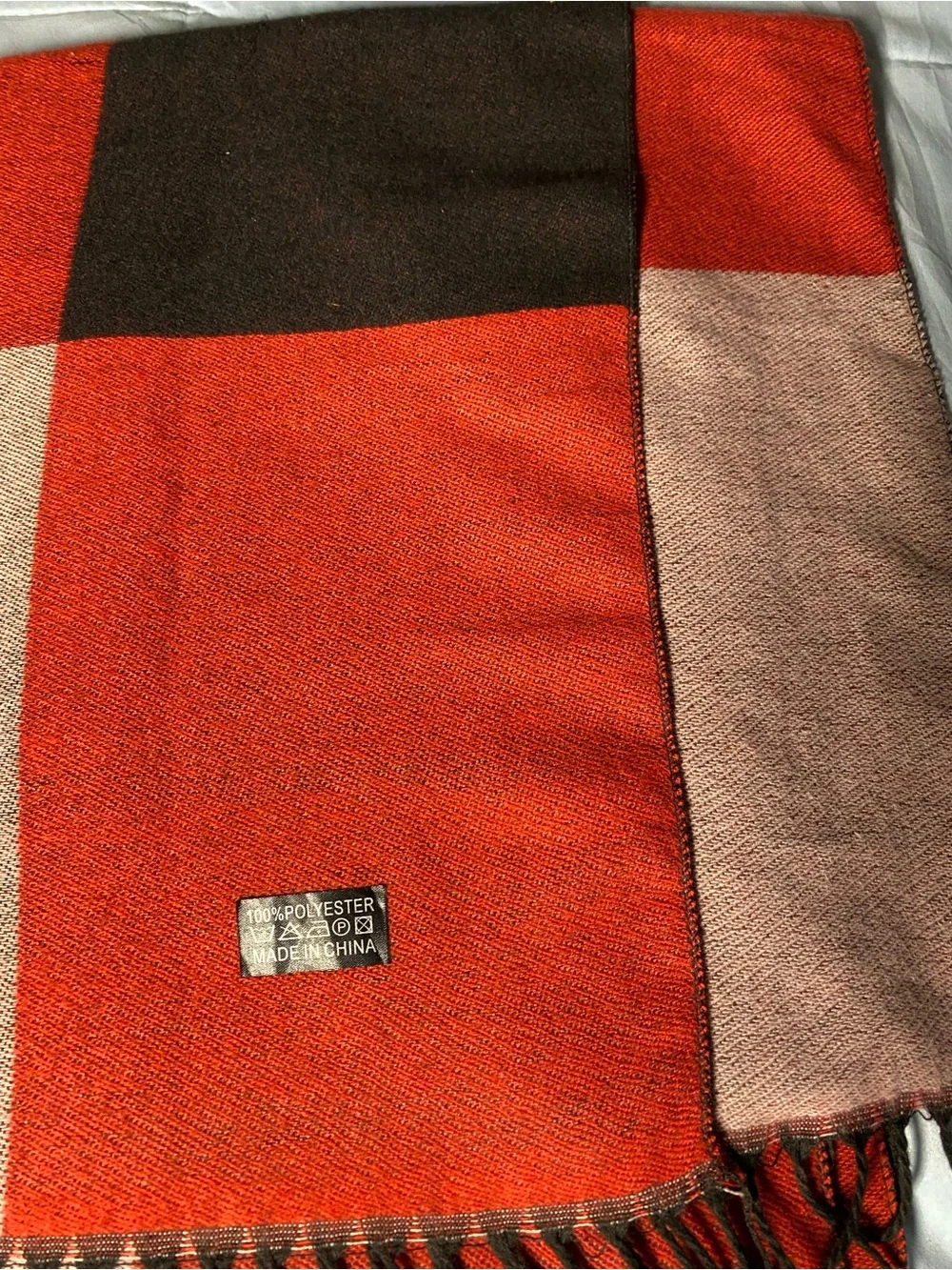 Red Plaid Wool Scarf - Classic Check Design